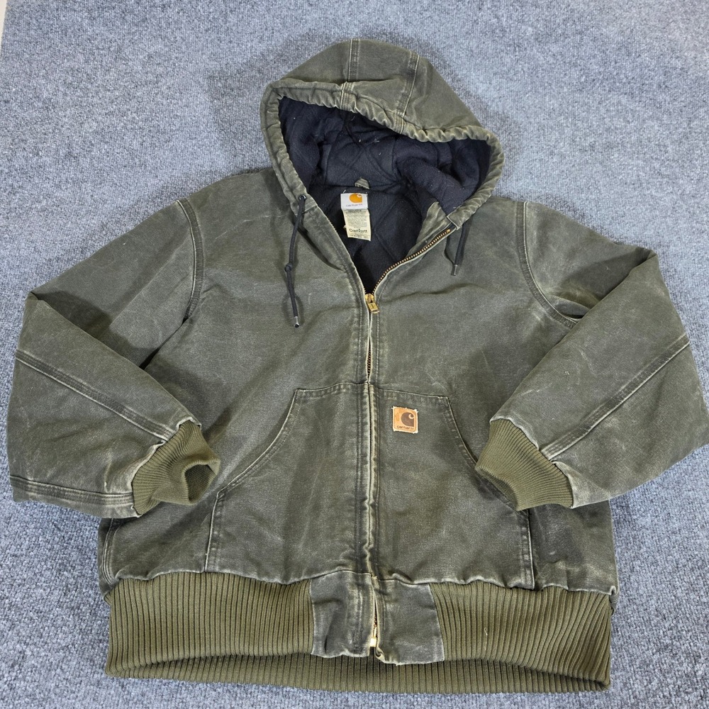 Carhartt J130 MOS Moss Green Sandstone Duck Flannel Lined Active Jacket Mens M
